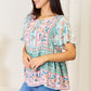 Perfee Floral Tie Neck Short Sleeve Blouse