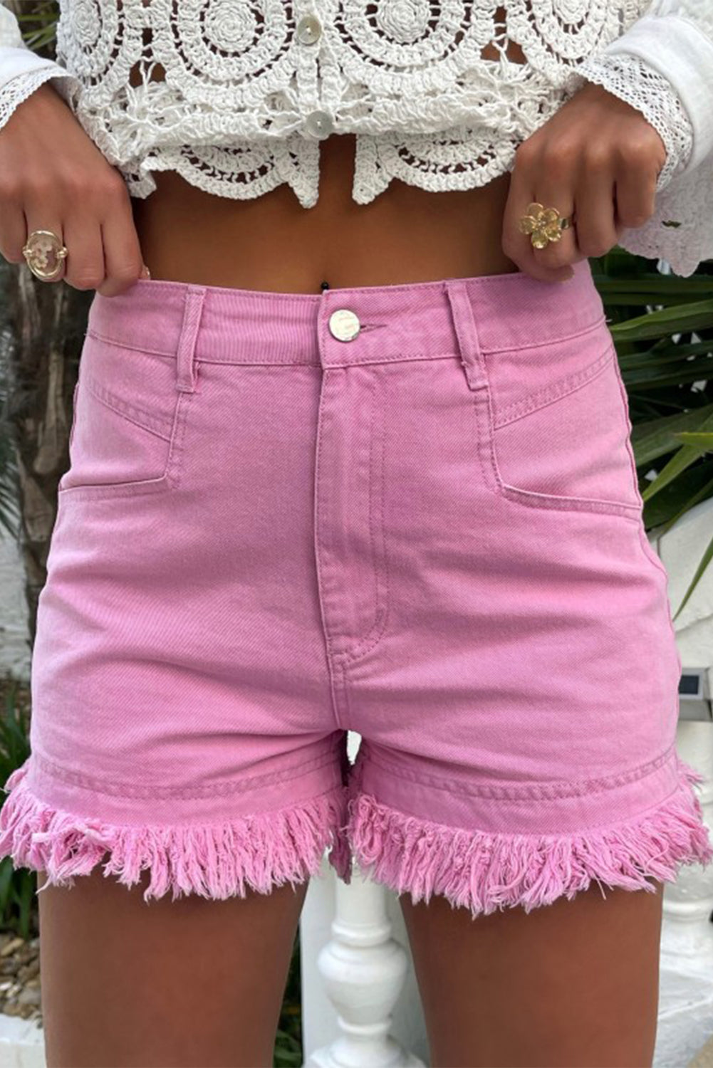 pink Fringe Shorts