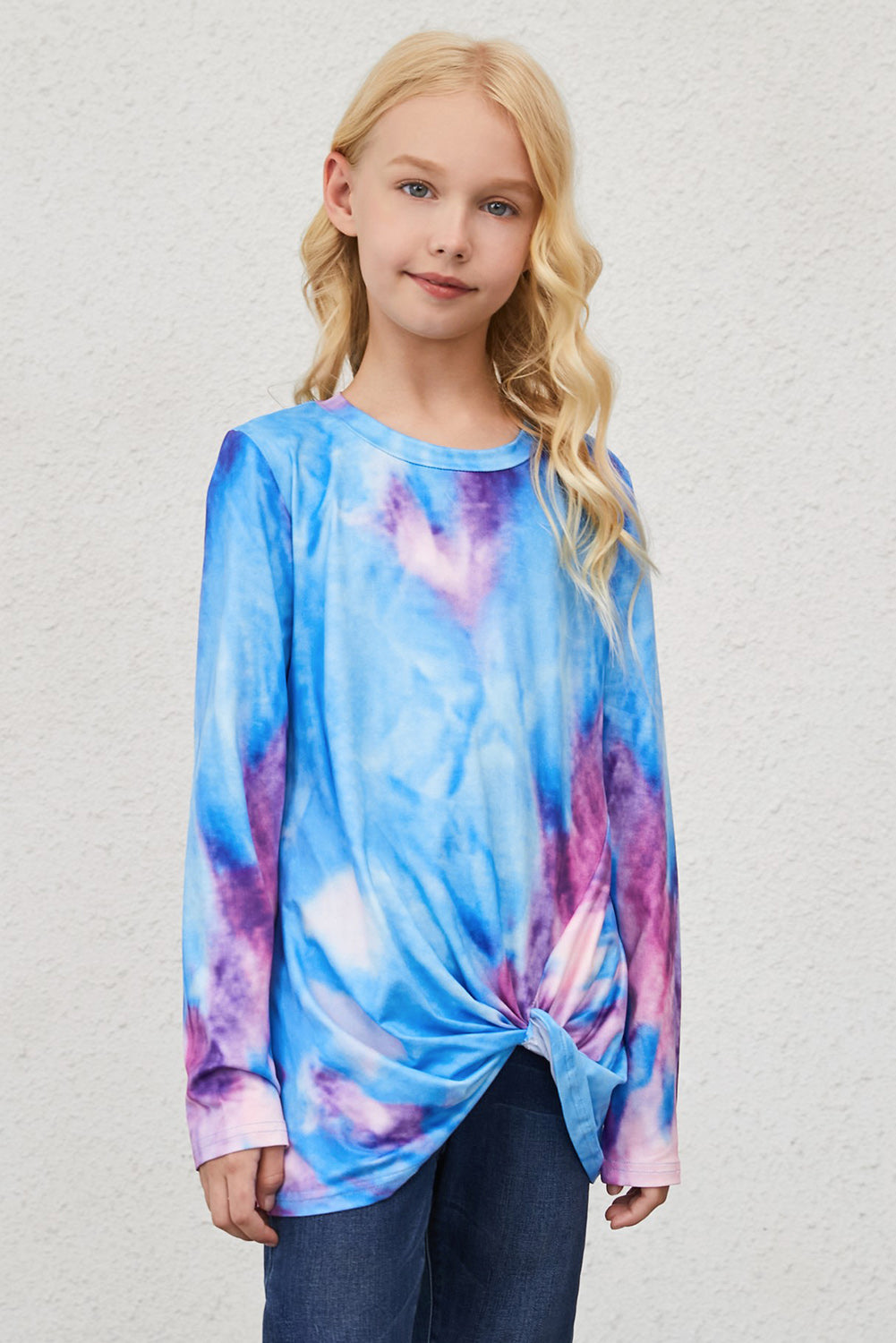 Girls Tie-Dye Twist Front Long Sleeve Top