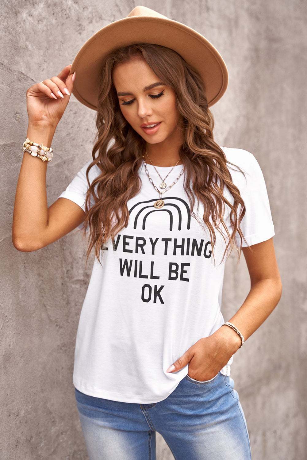 EVERYTHING WILL BE OK Graphic White Tee